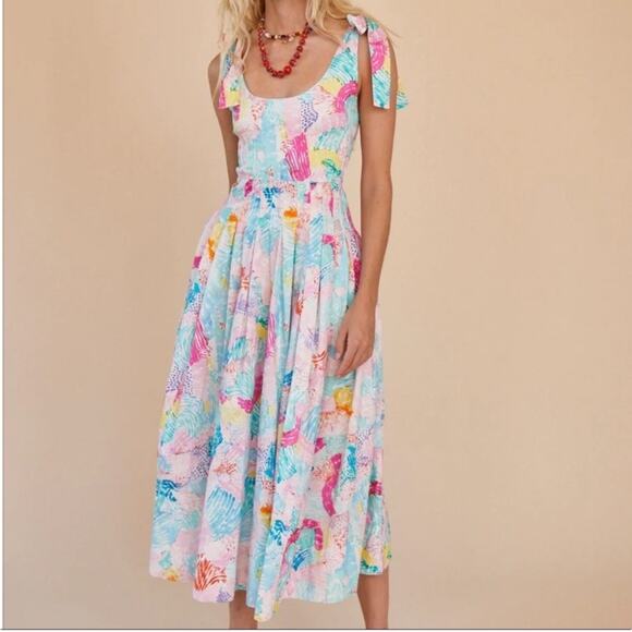 NWT Hunter Bell Braden Dress Sleeveless Maxi Painterly Rainbow Colorful Pleated - Picture 1 of 12